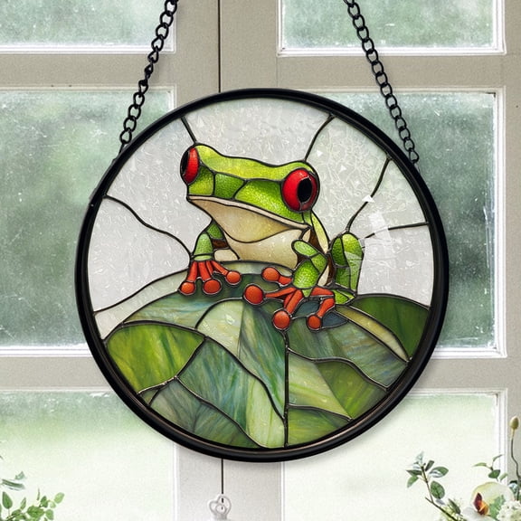 Best Christmas Gifts - Green Frog Amphibianss Stained Glass Hanging Ornament for Christmas - Sparkling Tree Decoration, Great Holiday Gift for Mom, Dad, Friends, Family