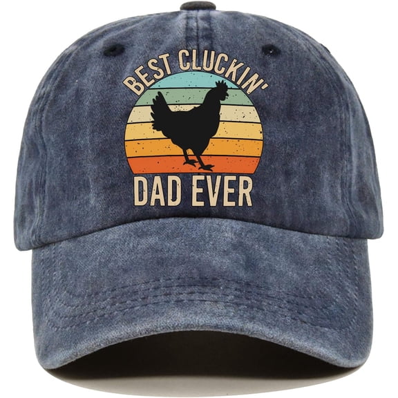 Best Cluckin' Dad Ever Distressed Washed Blue Chick Silhouette Baseball Cap, Vintage Adjustable Cotton Cap Gifts for Dad Grandpa, Birthday Christmas Farming Gifts for Men Chicken Farmer Lover