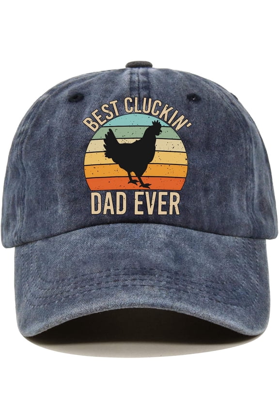 Best Cluckin' Dad Ever Distressed Washed Blue Chick Silhouette Baseball Cap, Vintage Adjustable Cotton Cap Gifts for Dad Grandpa, Birthday Christmas Farming Gifts for Men Chicken Farmer Lover