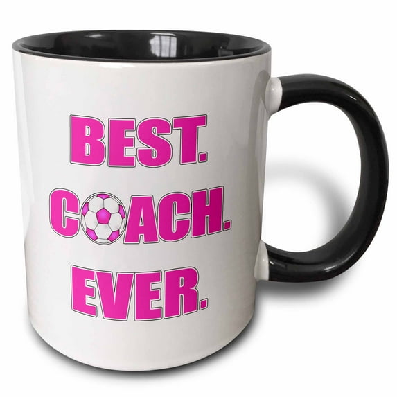 3drose, Best Coach Ever - Pink and White, 11oz Two-tone Black Mug