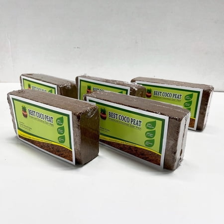 Best Coco Peat - 5 Pack Premium Coconut Coir Pith Bricks | 1.4 Coco Pith Blocks | 100% Organic | 9-10 Liter High Expansion | Lowest EC And Ph Balance