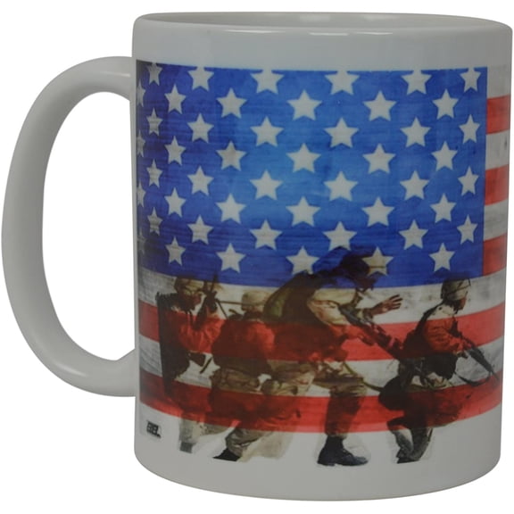 Best Coffee Mug USA Flag Soldiers Statue Of Liberty American Patriot Novelty Cup Great Gift Idea For Men Dad Father Husband Military Veteran Conservative