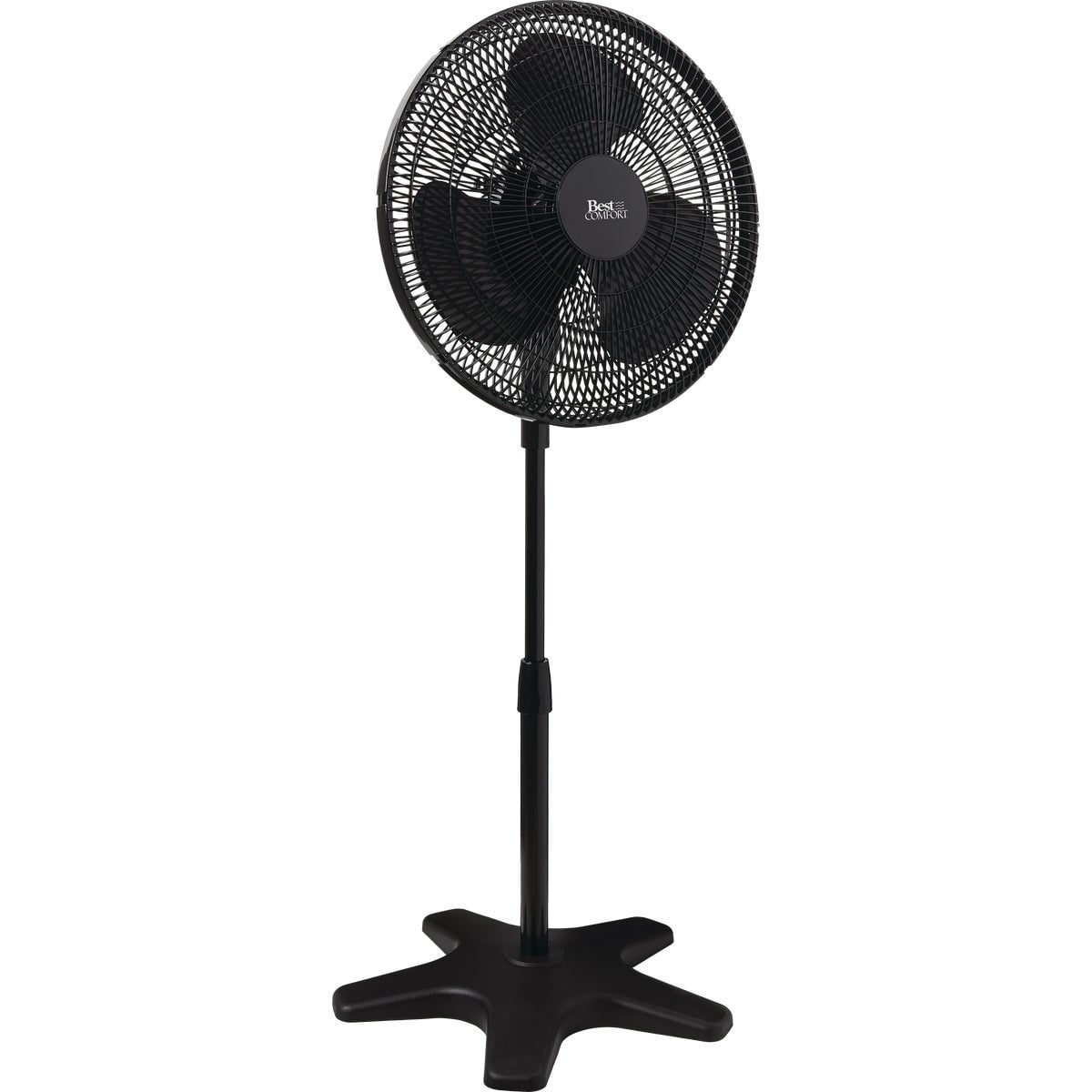 Black Adjustable Height Oscillating Pedestal Fan with Three Speeds