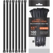 Best Connections 1,000 Pieces 11 UV Black Nylon Cable Straps Zip Ties 50 Lbs Tensile Strength