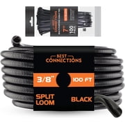 BEST CONNECTIONS 100 feet Split Wire Loom Flex-Guard Convoluted Tubing with 100 Nylon Cable Zip Ties Black