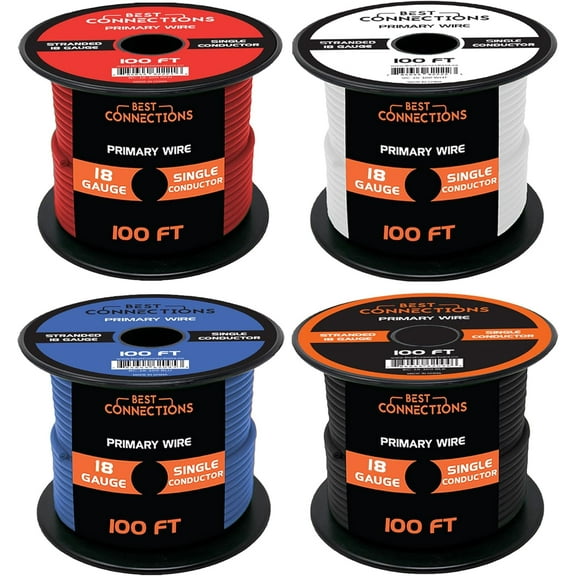 BEST CONNECTIONS 18 Gauge Automotive Primary Wire - 100ft Combo | Power/Ground Electrical Wiring