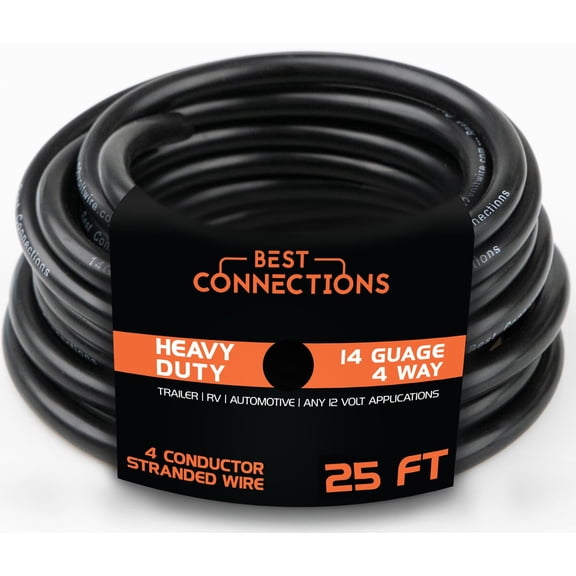 Best Connections 4 Way Trailer Wire Heavy Duty 14 Gauge 4 Conductor Insulated Cable 25ft