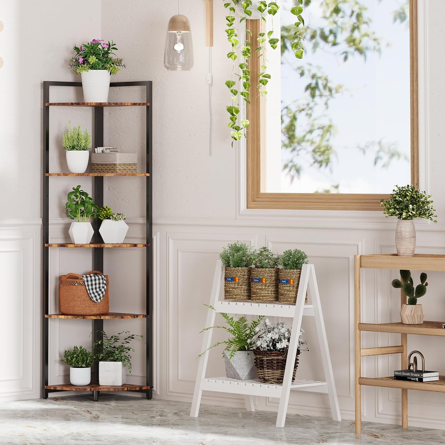 Best Corner Shelf 5Tier with Storage, Corner Bookshelf Multipurpose 54