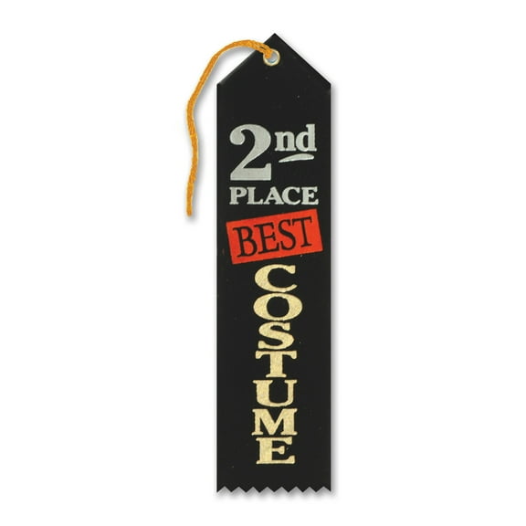 Beistle Pack of 6 Black and White 2nd Place "Best Costume" Halloween Award Ribbon Bookmarks 8"