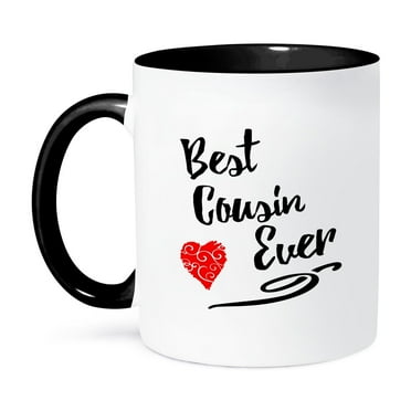 3dRose, Best Cousin Ever design with Red Swirly heart, 15oz Two-Tone Black Mug
