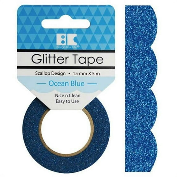 Best Creation Scallop Design Ocean Blue Glitter Tape, 10 Piece Per Pack