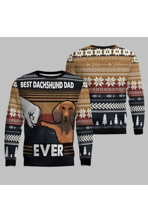 Best Dachshund Dad Ever 3D Christmas Sweater