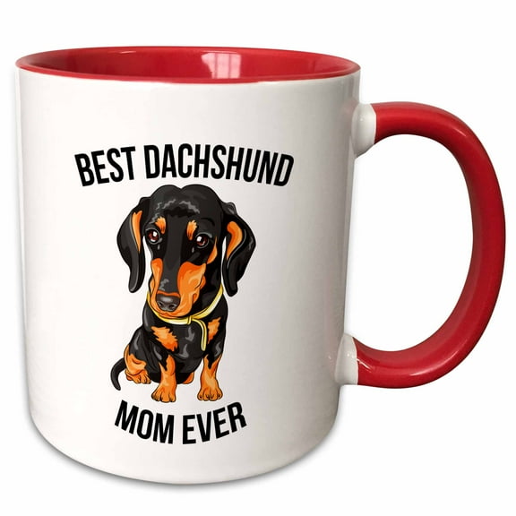 3drose, Best Dachshund Mom Ever, 11oz Two-tone Red Mug