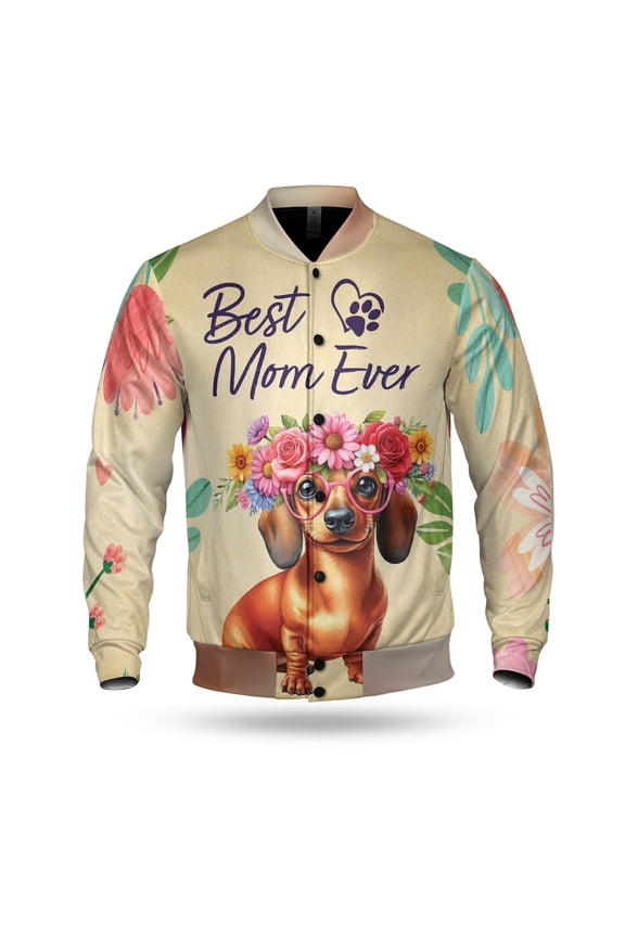 Best Dachshund Mom Ever Happy Mother's Day All Over Print 3D Baseball Jacket Wiener Dog Lover Gifts Idea Bomber Jacket Softball - 02002