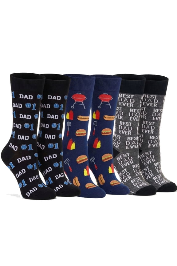 Best Dad Ever, #1 Dad and BBQ Novelty Funny Socks Father's Day 3-Pack Gift Set