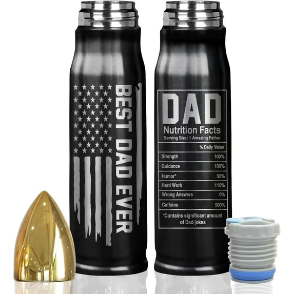 Best Dad Ever 17oz Stainless Steel Black Silver Bullet Tumbler - Gifts for Dad from Daughter Son Wife, Dad Gifts - Dad Birthday Gift, Dad Christmas Gifts, Birthday Gifts for Men