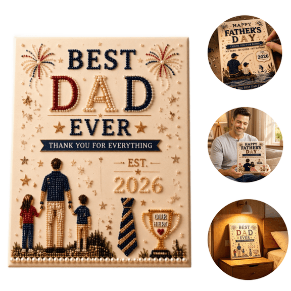 Best Dad Ever DIY Diamond Pearl Art Kit, Father’s Day Pearl Painting Craft Set with Canvas and Beads for Dad Birthday Decoration (C)