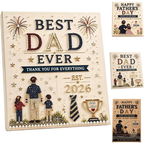 Best Dad Ever DIY Pearl Art Painting Kit - Father's Day Handmade Craft Set with Easel, Create Your Own 3D Canvas Wall Art, Unique Keepsake Gift for Dad, Birthday or Holiday