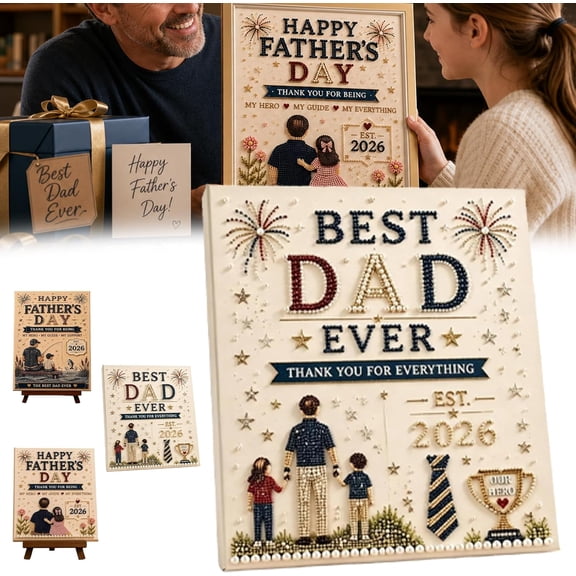 Best Dad Ever DIY Pearl Painting Kit - Father's Day Handmade Craft Set for Adults & Teens, Beginner Friendly 3D Rhinestone Art Project, Unique Birthday Gift & Relaxing Canvas Keepsake