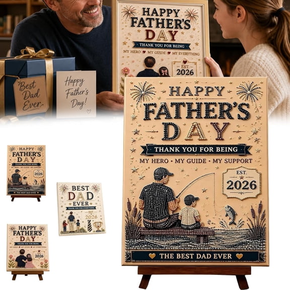 Best Dad Ever DIY Pearl Painting Kit - Father's Day Handmade Craft Set for Adults & Teens, Beginner Friendly 3D Rhinestone Art Project, Unique Birthday Gift & Relaxing Canvas Keepsake