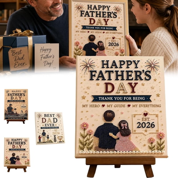 Best Dad Ever DIY Pearl Painting Kit - Father's Day Handmade Craft Set for Adults & Teens, Beginner Friendly 3D Rhinestone Art Project, Unique Birthday Gift & Relaxing Canvas Keepsake