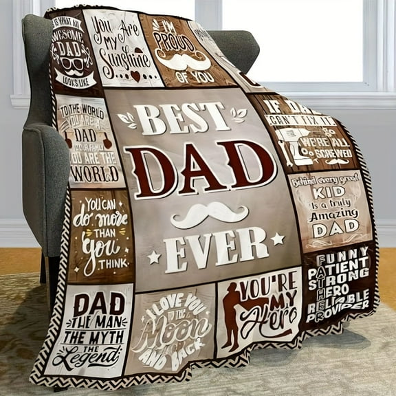 Best Dad Ever" Flannel Throw Blanket - Heartfelt Gift from Son & Daughter, Perfect for Father'S Day, Cozy for Sofa, Bed, Travel