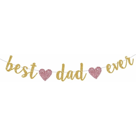 Best Dad Ever Gold Glitter Paper Banner, Funny Happy Dad Birthday/Fathers Day Party Photo Backdrops (Pre-Strung)