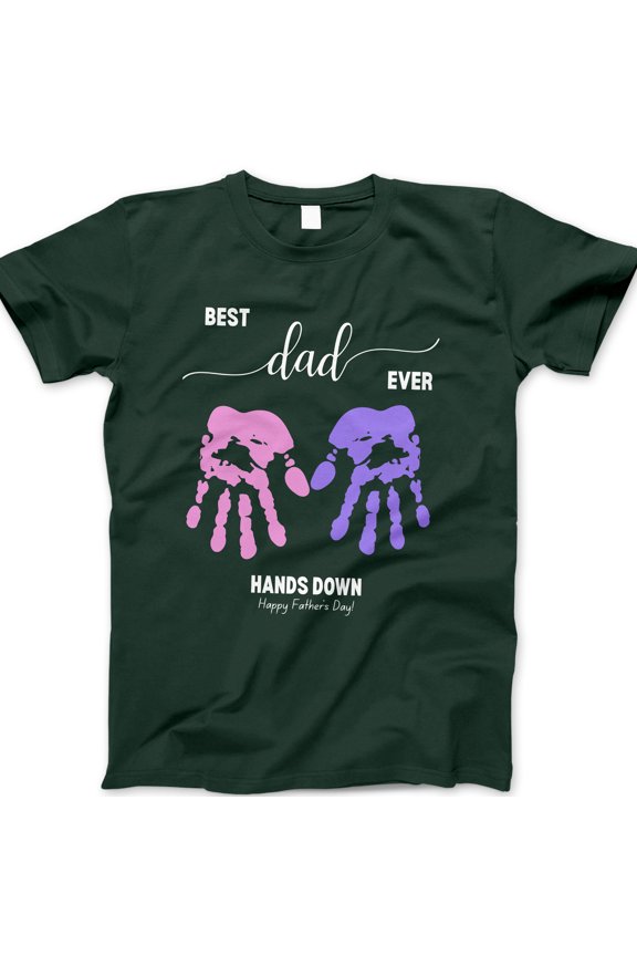 Best Dad Ever Hands Down T-Shirt – Cute Purple & Pink Handprint Father’s Day Tee from Kids, Daddy Appreciation Gift Shirt for Men