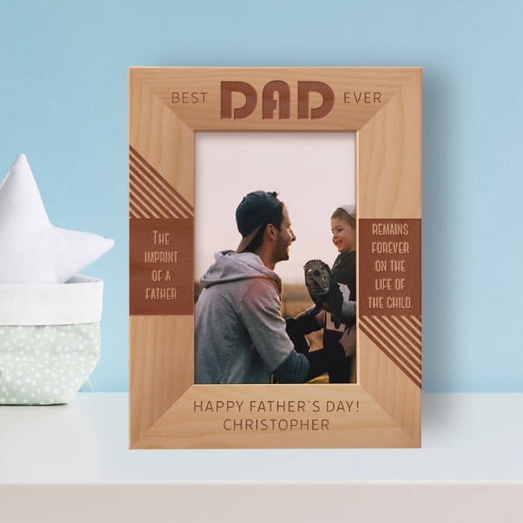 Best Dad Ever Personalized Wooden Frame 4" x 6" Brown (Vertical)