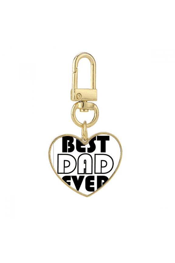 Best Dad Ever Quote Father's Day Gold Heart Keychain Metal Keyring Holder
