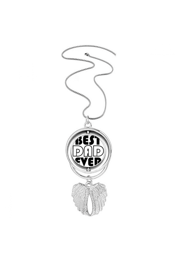 Best Dad Ever Quote Father's Day Pendant Angel Wings Rotating Necklace Jewelry