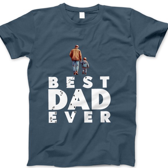 Best Dad Ever T-Shirt – Father and Child Walking Graphic Tee with Footprints, Heartfelt Father's Day Gift for Dad, Grandpa, or Stepdad