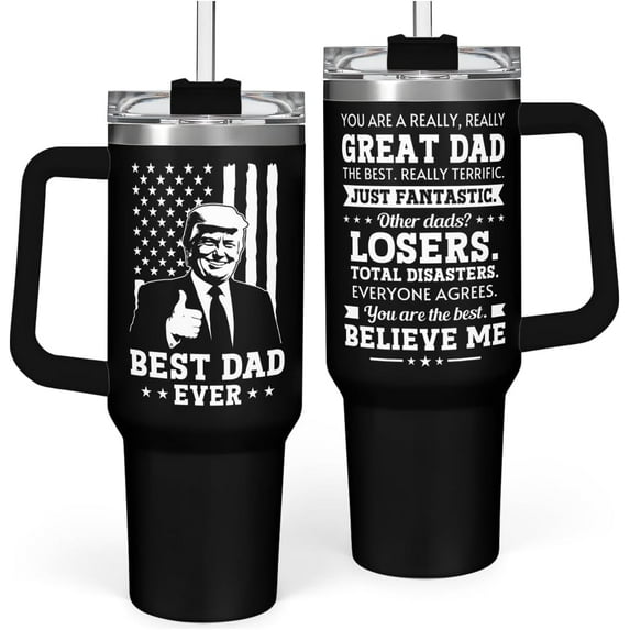 Best Dad Ever Tumbler with Handle 40oz, Trump Dad Gifts for Birthday Christmas Fathers Day, Gift for Dads from Daughter Son