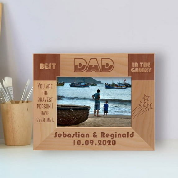Best Dad In The Galaxy Personalized Wooden Frame-5" x 3 1/2" Brown Horizontal