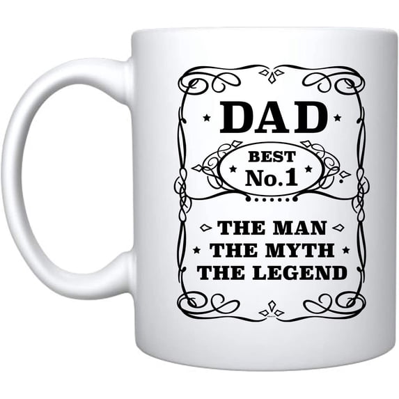 Best Dad No.1 The Man The Myth The Legend Ceramic Coffee Mug Funny Father's Day Birthday Gifts For New Dad Daddy (White)