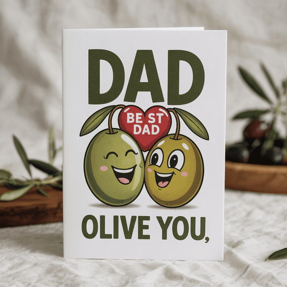 Best Dad Olive You" Humorous Greeting Card - Blank Inside with Envelope - Perfect for Father's Day or Any Occasion
