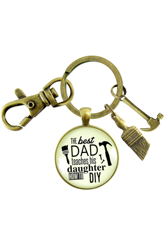 Best Dad Teaches His Daughter How To DIY Gutsy Goodness Bronze Keychain Fixer Upper Mens Tool Hammer Charm