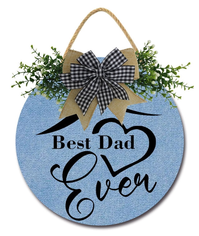 Blessed Wreaths Decor Sign Front Door, Round Wood Hanging Sign with Ribbon Bow and Artificial Green Leaves
