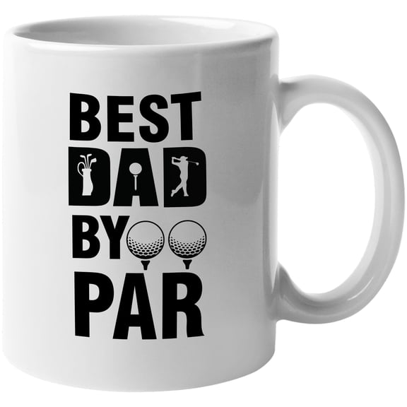 Best Dad by Par Pun with Balls on Tees & Clubs in a Bag, Golf Player, Golfing or Golfer Themed Merch Gift, White Ceramic 11oz Coffee Mug