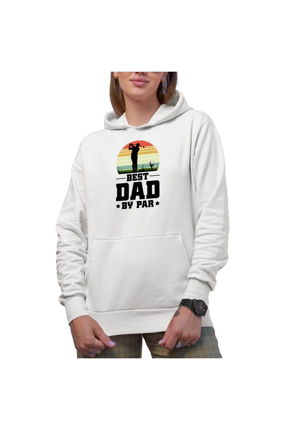 Best Dad by Par, Retro Swinging Golfer, Golfing Father's Day, White Hooded Sweatshirt or Hoodie, Large