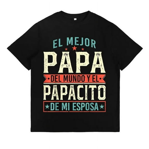 Best Dad in the World in Spanish & English Pattern Mens T Shirt Casual Graphic Tees Casual Tops Black,S