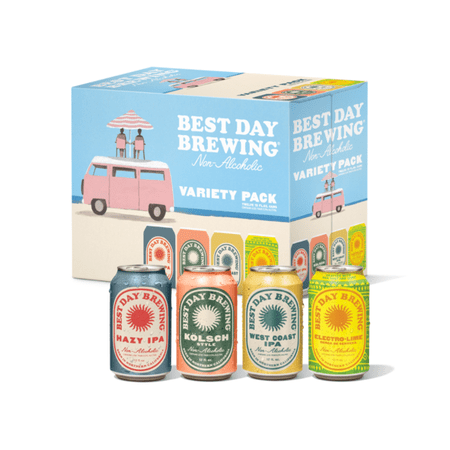 Best Day Brewing Non-Alcoholic Beer Variety Pack, 12 fl oz Cans (Pack of 12) – Craft Brew Taste, 0.0% ABV