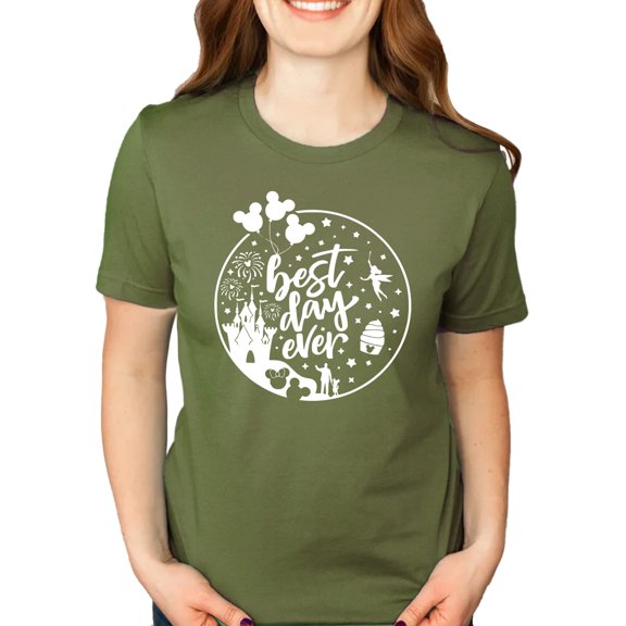 Best Day Ever Shirt | Magic Kingdom T-Shirt | Cute Vacation Shirt for Disney | Unisex Sizing (Large, Olive)