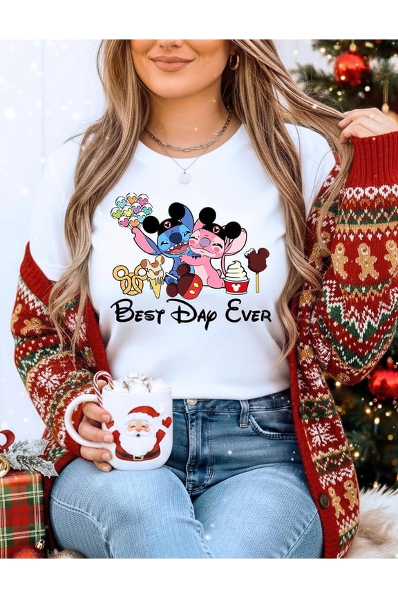 Best Day Ever Stitch & Baby Yoda Snacks Disneyworld Family T-Shirt All size S-3XL