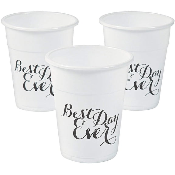 Best Day Ever Wedding Disposable Cups - Bulk Set of 12, Each Holds 12oz - Wedding Party Supplies