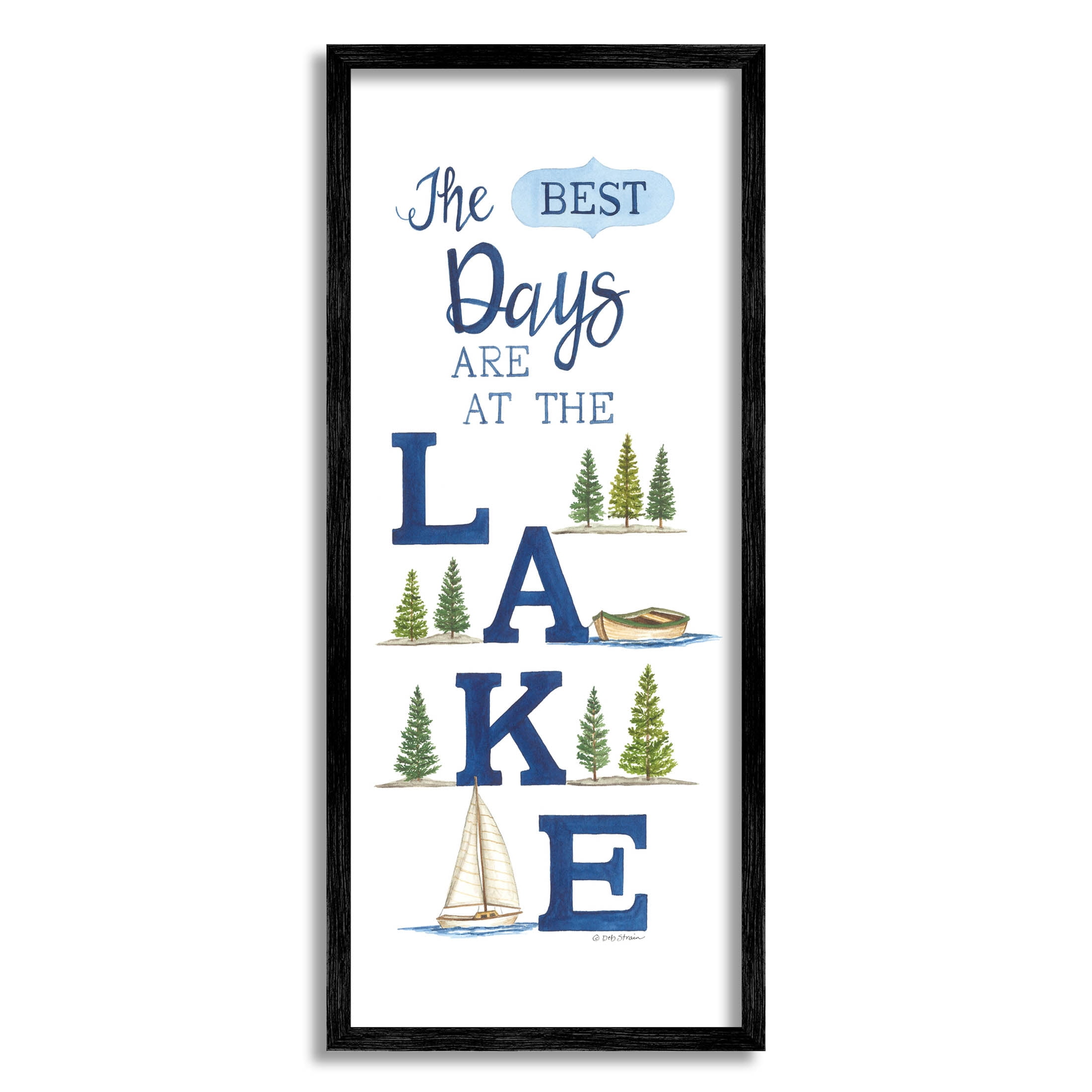 Best Days At The Lake Phrase Inspirational Graphic Art Black Framed Art Print Wall Art