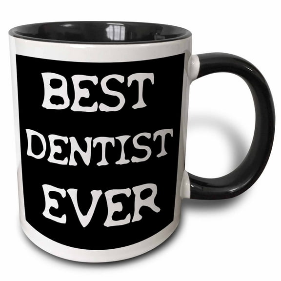 3drose, Best Dentist Ever Quote on Black Background, 15oz Two-tone Black Mug