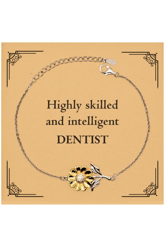 Best Dentist Gifts, Highly skilled and intelligent, Appreciation Birthday Sunflower Bracelet for Dentist, Men, Women, Friends, Coworkers