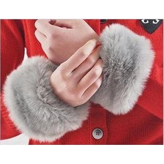 Best Desu 17309 Faux Synthetic Fur Wrist Warmers- Grey