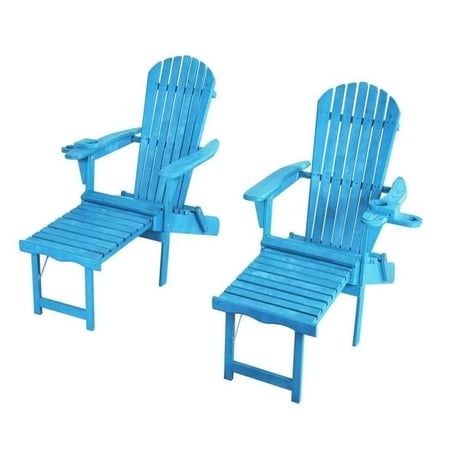 Best Desu 2005SB-CL2 Oceanic Collection Adirondack Chaise Lounge Chair Foldable, cup and glass holder, built in ottoman, Set of 2